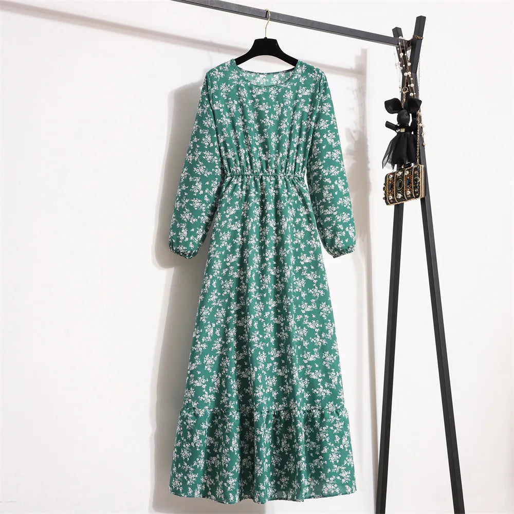 Dropshipping Trending Chiffon Dress Women's Summer Beach Travel Long Sleeve Flower Elegant Floral Girl Casual Dress