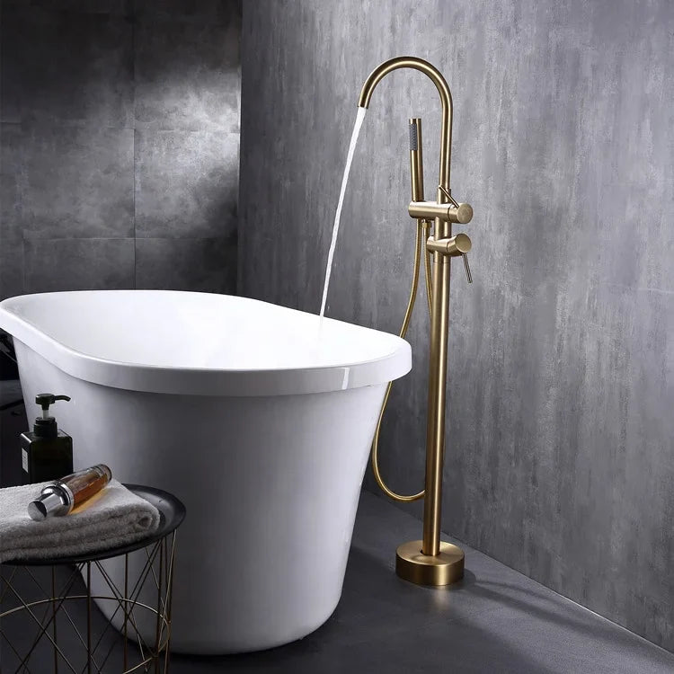 Brass Stainless Steel Dual Freestanding Bath Shower Mixer Floor Stand Mounted Tub Filler Bathtub Faucet Slide Bar Hotel Use
