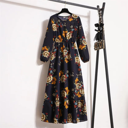 Dropshipping Trending Chiffon Dress Women's Summer Beach Travel Long Sleeve Flower Elegant Floral Girl Casual Dress
