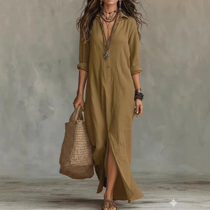 2026 European American Spring/Summer Women's Halter Neck Maxi Solid Color Collar Front Split Casual Breathable Eco-Friendly