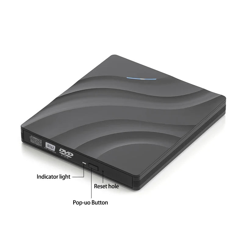 7 in 1 External Optical Drive DVD RW Burner with USB Type C Flash Drive & Card Reader for Laptop