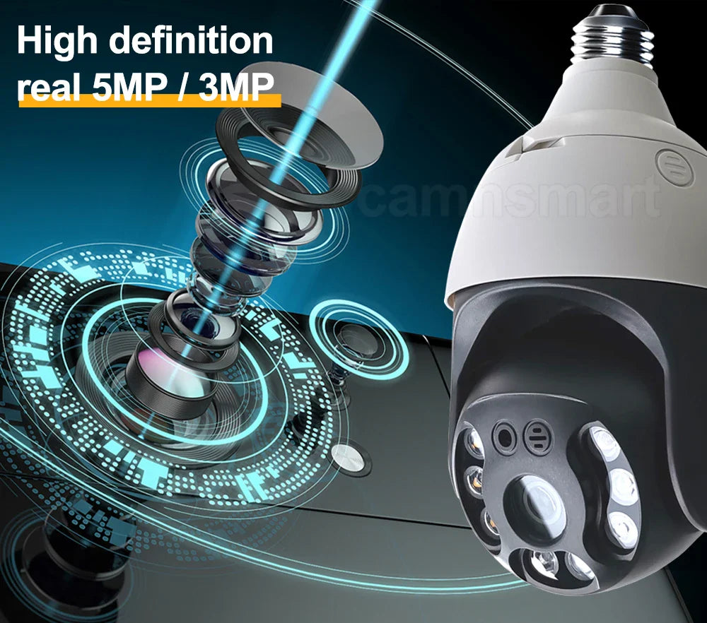 5MP Security IP Camera Onvif NVR E27 Light Bulb PTZ Video Surveillance Protection 256G System Smart Home Auto Tracking AI Human