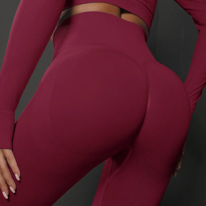Cross-border Seamless Solid High Waist Tight Full Length Spandex/Nylon Yoga Pants Honey Peach Ass Training Sports Running