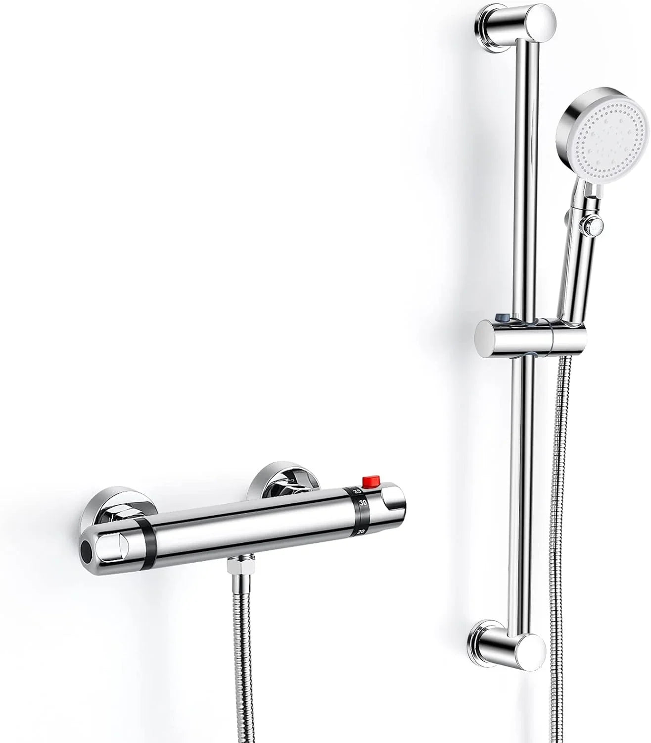 Brass Chrome Thermostat Mixer Valve Cold Hot Water Shower Faucet Rain Soft Jet Slide Bar Modern Design Hotel Apartment Washrooms