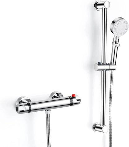 Brass Chrome Thermostat Mixer Valve Cold Hot Water Shower Faucet Rain Soft Jet Slide Bar Modern Design Hotel Apartment Washrooms