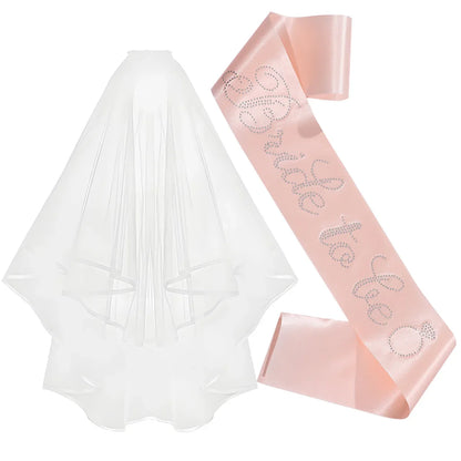 3-piece Set Bride to Be Crown Headband Shoulder Strap Wedding Veil Set for Bridal Shower WB007