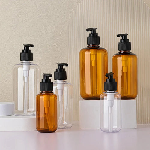 100ml 200ml 300ml Round PET Plastic Pump Press Bottle for Body Wash Lotion Shower Gel Shampoo Packaging