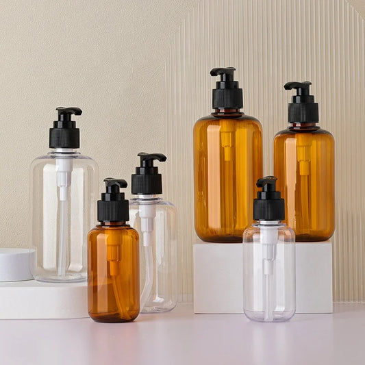 100ml 200ml 300ml Round PET Plastic Pump Press Bottle for Body Wash Lotion Shower Gel Shampoo Packaging