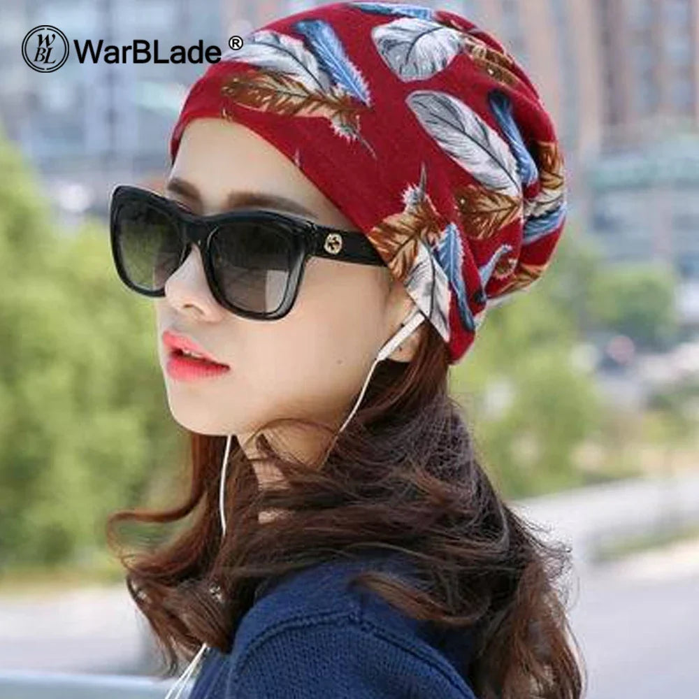 1 PC Fashion New Women Spring Autumn Causal Beanies Scarf Star Letter Pattern Female Warm Hat Caps 3 Usages Headwear