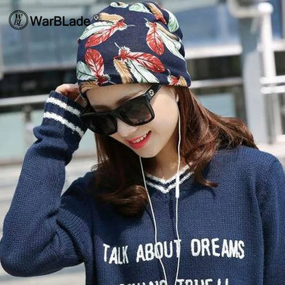 1 PC Fashion New Women Spring Autumn Causal Beanies Scarf Star Letter Pattern Female Warm Hat Caps 3 Usages Headwear
