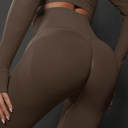 Cross-border Seamless Solid High Waist Tight Full Length Spandex/Nylon Yoga Pants Honey Peach Ass Training Sports Running