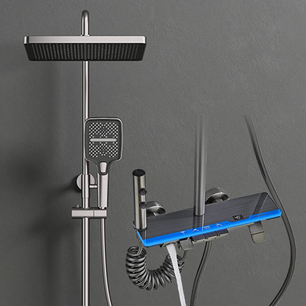 Contemporary Luxury LED Digital Anodization Thermostatic Single Handle Shower Set Wall-Mounted Aluminum Shower Faucet Shower