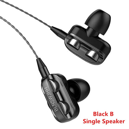 Dual Drivers Wired Earphone Four Core Dynamic HIFI Earphone Super Base Line Control With Mic Speaker Headsets for Huawei Xiaomi