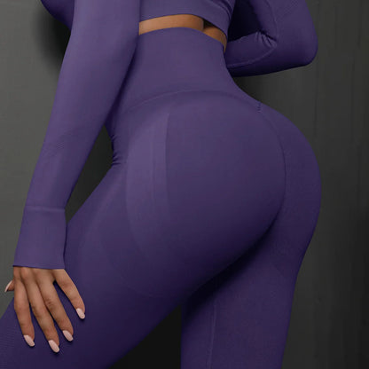 Cross-border Seamless Solid High Waist Tight Full Length Spandex/Nylon Yoga Pants Honey Peach Ass Training Sports Running