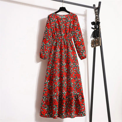 Dropshipping Trending Chiffon Dress Women's Summer Beach Travel Long Sleeve Flower Elegant Floral Girl Casual Dress