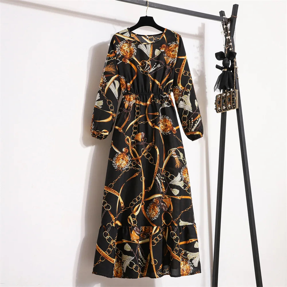 Dropshipping Trending Chiffon Dress Women's Summer Beach Travel Long Sleeve Flower Elegant Floral Girl Casual Dress