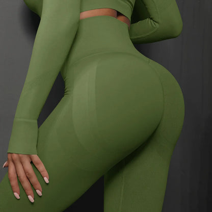 Cross-border Seamless Solid High Waist Tight Full Length Spandex/Nylon Yoga Pants Honey Peach Ass Training Sports Running