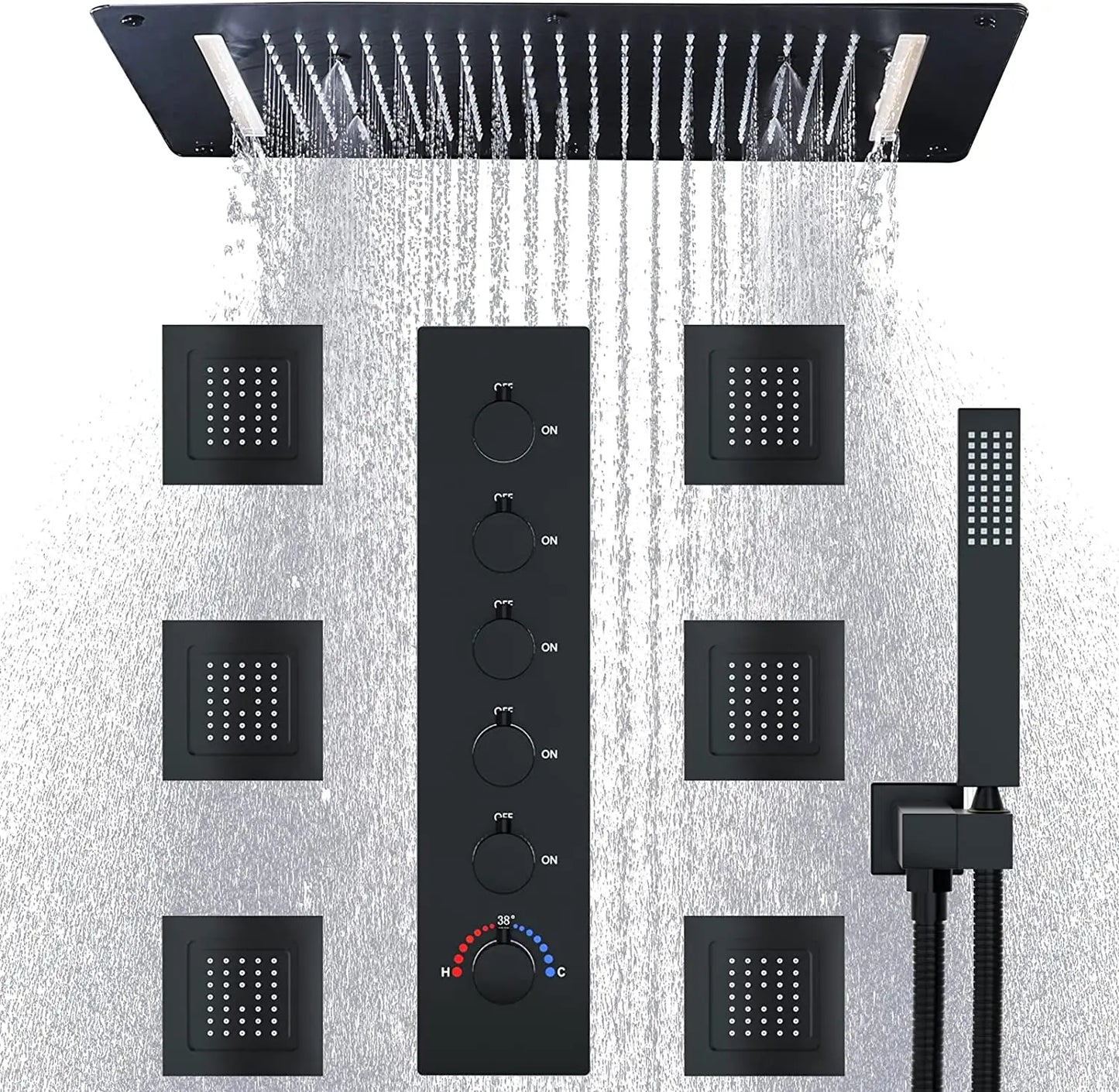 3 Functions Shower Head System Full Body Rain Shower System Black Shower Faucet Set