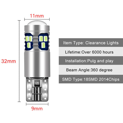 2x Car Signal Lamp T10 W5W Led Canbus Bulbs 18SMD 2014 Chips W5W 168 194 Car Interior Reading Light Wedge Side Lamps 12V