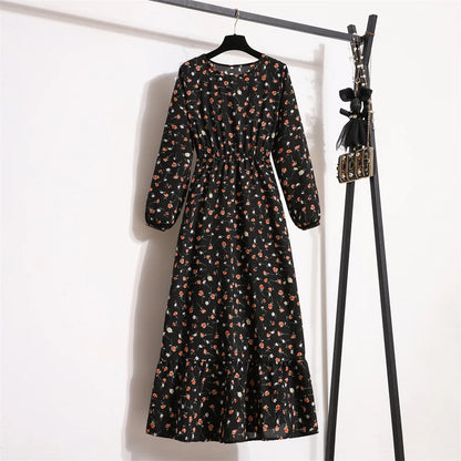 Dropshipping Trending Chiffon Dress Women's Summer Beach Travel Long Sleeve Flower Elegant Floral Girl Casual Dress