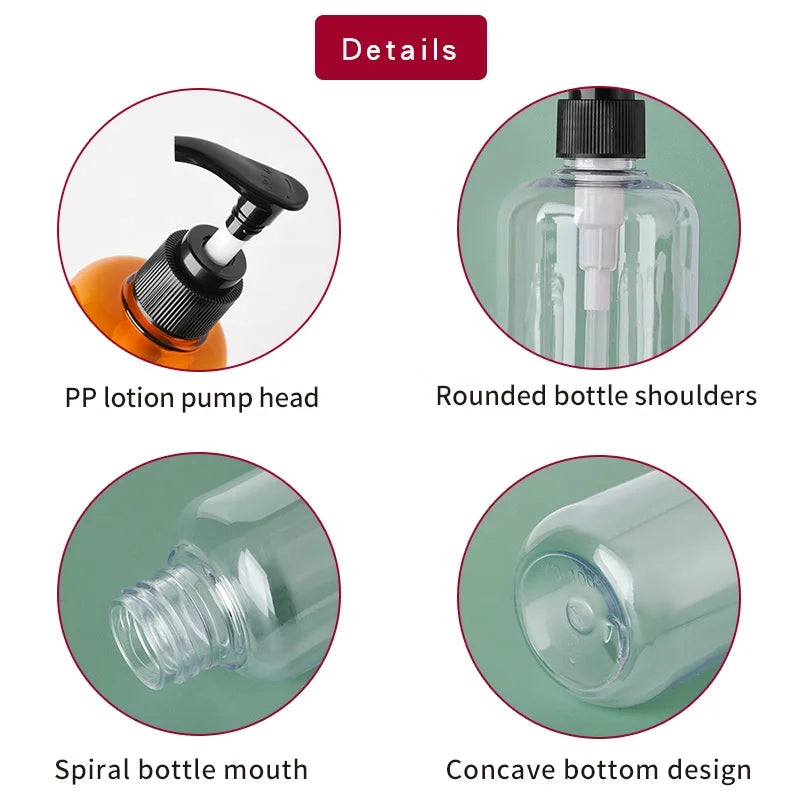 100ml 200ml 300ml Round PET Plastic Pump Press Bottle for Body Wash Lotion Shower Gel Shampoo Packaging