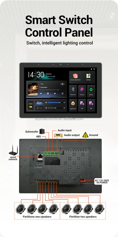 8-Inch Smart Home Background Music Host Amplifier 8-Channel for Bluetooth 2 Zone Home Automation Theatre System Home Amplifier