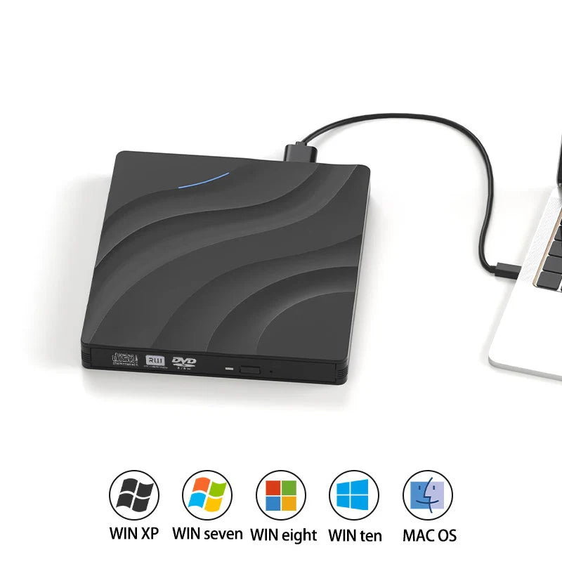 7 in 1 External Optical Drive DVD RW Burner with USB Type C Flash Drive & Card Reader for Laptop