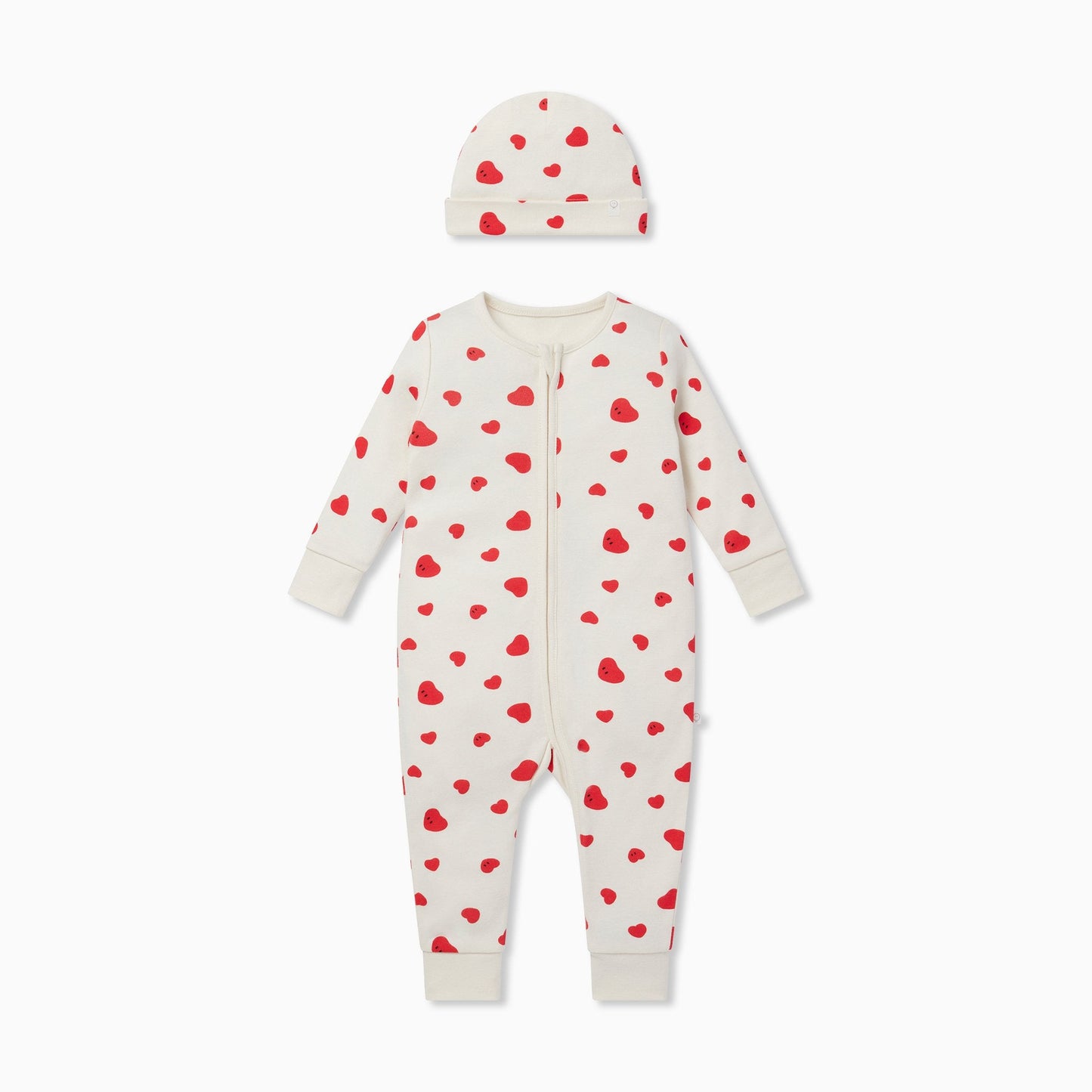 Hearts Clever Zip Sleepsuit & Hat Set