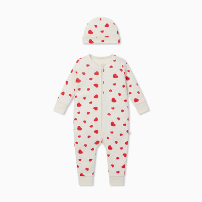Hearts Clever Zip Sleepsuit & Hat Set