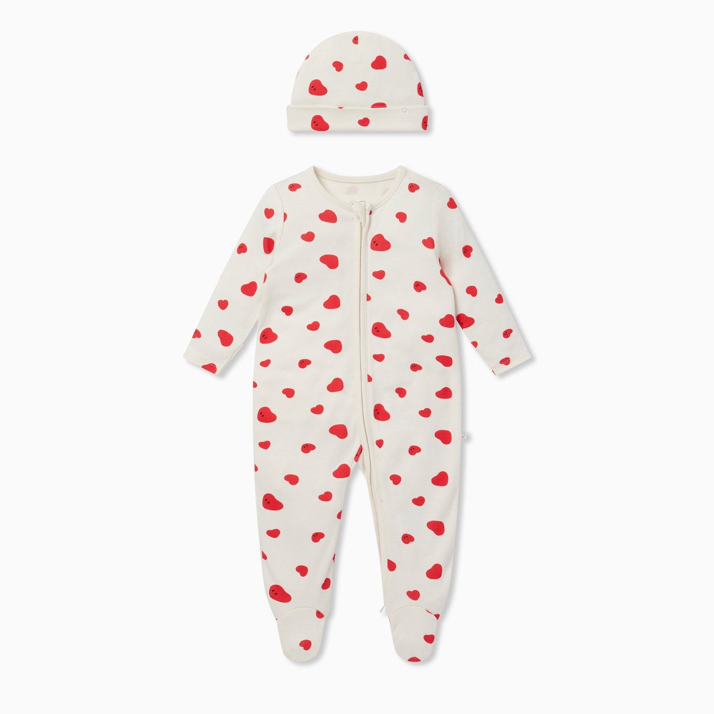 Hearts Clever Zip Sleepsuit & Hat Set