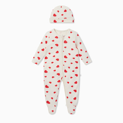 Hearts Clever Zip Sleepsuit & Hat Set