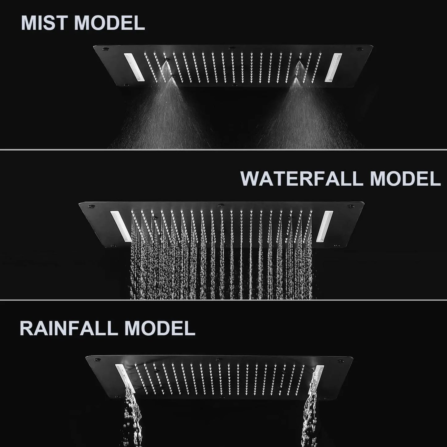 3 Functions Shower Head System Full Body Rain Shower System Black Shower Faucet Set