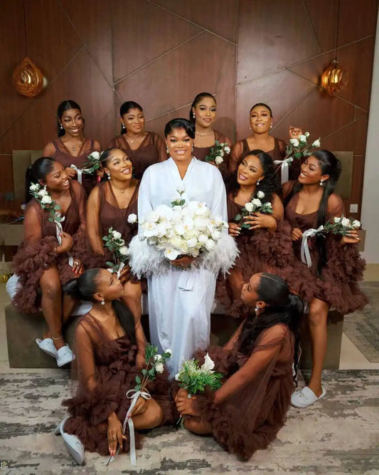 Bridal Sleeping Party Wear Plus Size Real Brown Plus Size African Morning Gown Long Sleeve Shower Bridesmaid Wedding Robe MRA684