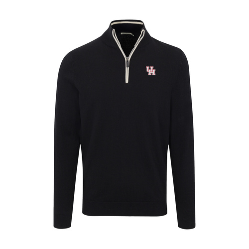 Houston Black with White Trim Luxury Touch Cotton and Cashmere Quarter Zip Sweater