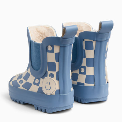 KIDLY by MORI Check Short Wellies - Blue