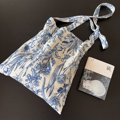 2024 New Niche Retro New Chinese-style Blue and White Porcelain Flower Bag Daily Casual Crossbody Bag Women's Thin Cloth Bag