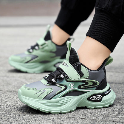 Autumn and Winter Leather Children's sneaker Boys fleece-lined Cotton Shoes Student Dad's Shoes Running Shoes Warm Snow Shoes Children's Shoes