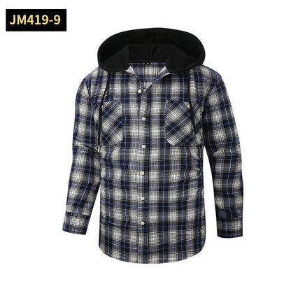 2026 Spring New Amazon Hot-Selling Loose Casual Flannel Long-Sleeve Hooded Plaid Shirt for Men with a High-End Feel