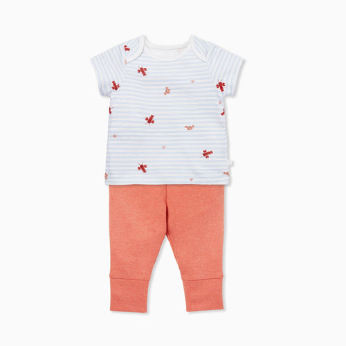 Coral Ocean Stripe T-Shirt & Leggings Set
