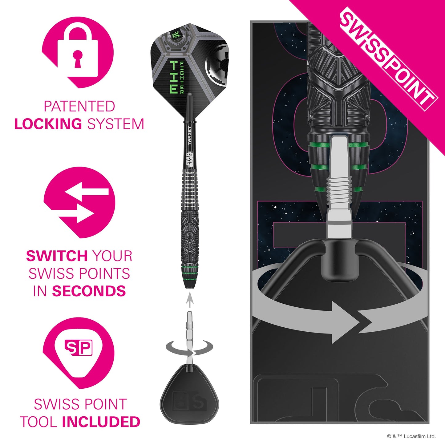 TARGET x STAR WARS - 23g - Tie Fighter - Steel Tip Swiss Point - 90% Tungsten Darts