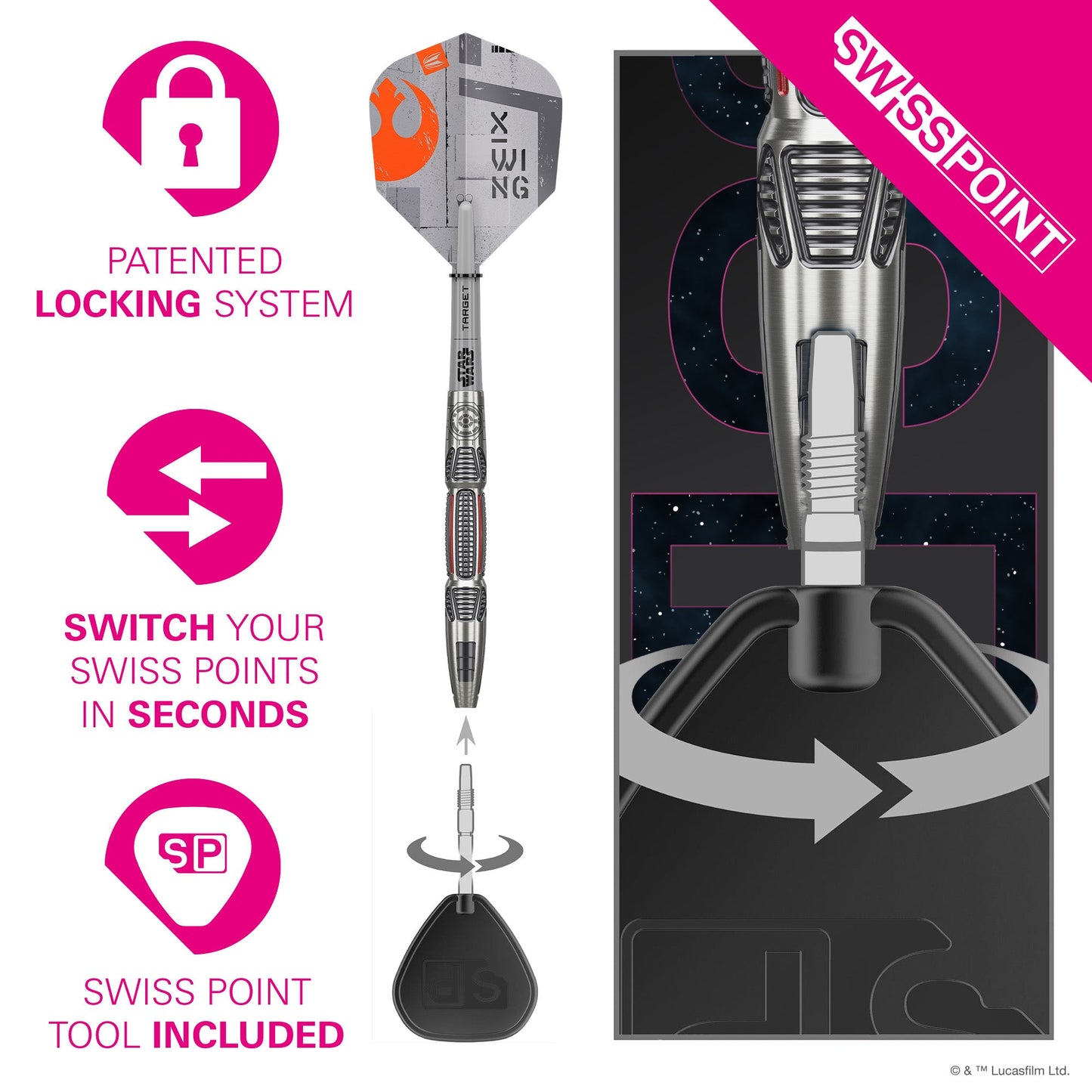 TARGET x STAR WARS - 22g - X WING - Steel Tip Swiss Point - 90% Tungsten Darts