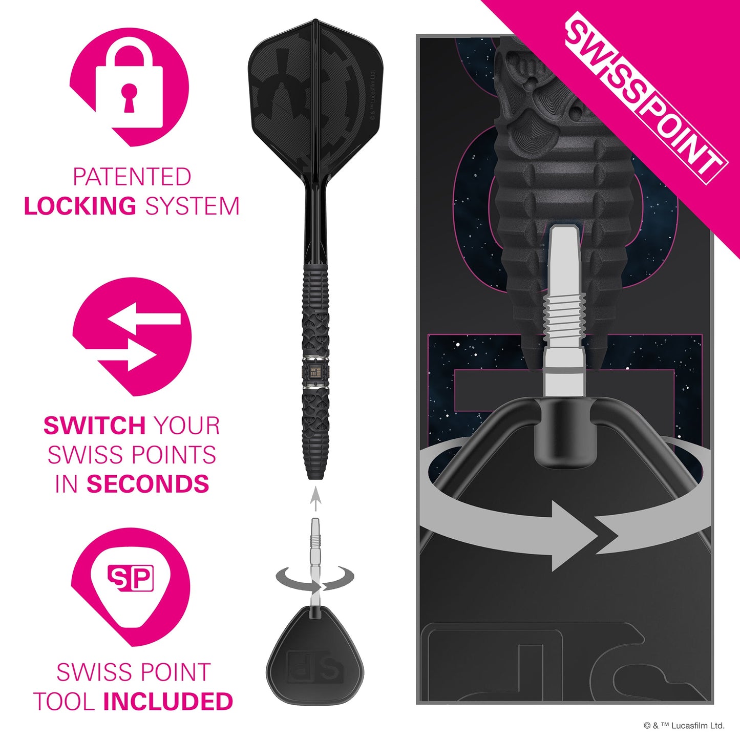 TARGET x STAR WARS - 26g - Darth Vader - Steel Tip Swiss Point - 95% Tungsten Darts