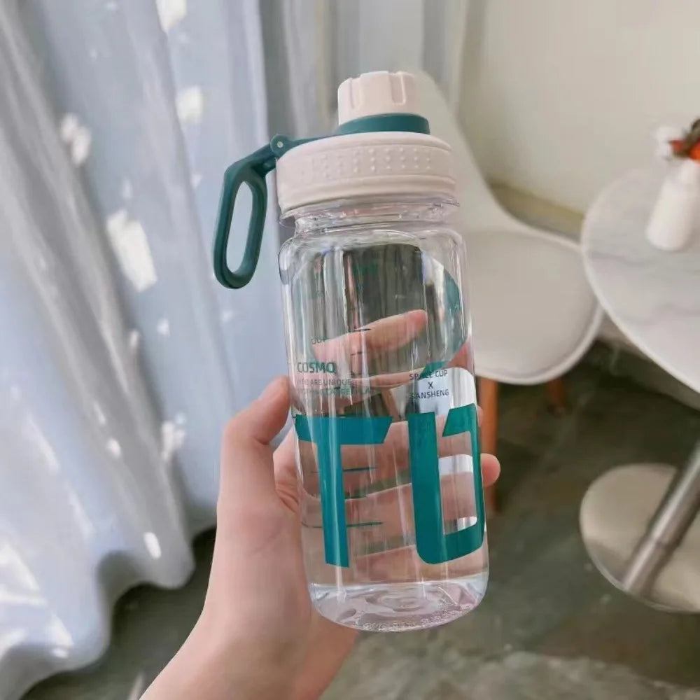 0.6L/0.8L/1L Large Capacity Water Bottles Leak Proof Lightweight Clear Drink Bottle with Handle Strap Plastic Sports Shaker Cup