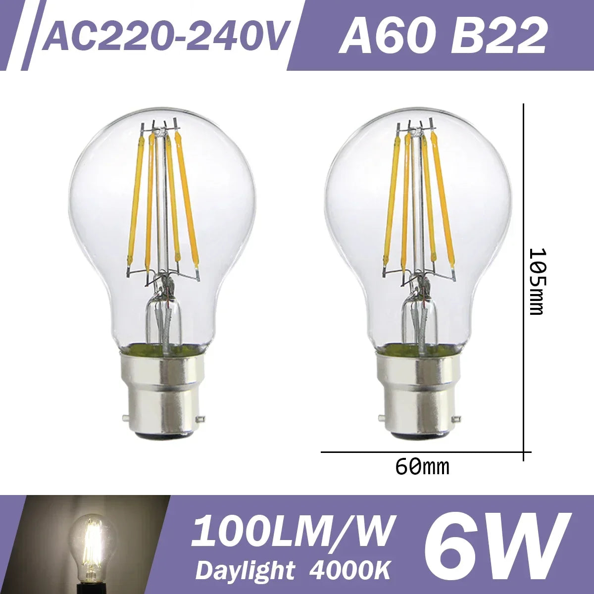 2PCS LED Filament Bulb E14 E27 C35 C35T ST64 G80 A60 220V 4W 9W Warm White Glass 360 Degree Edison Retro Candle Light Blubs