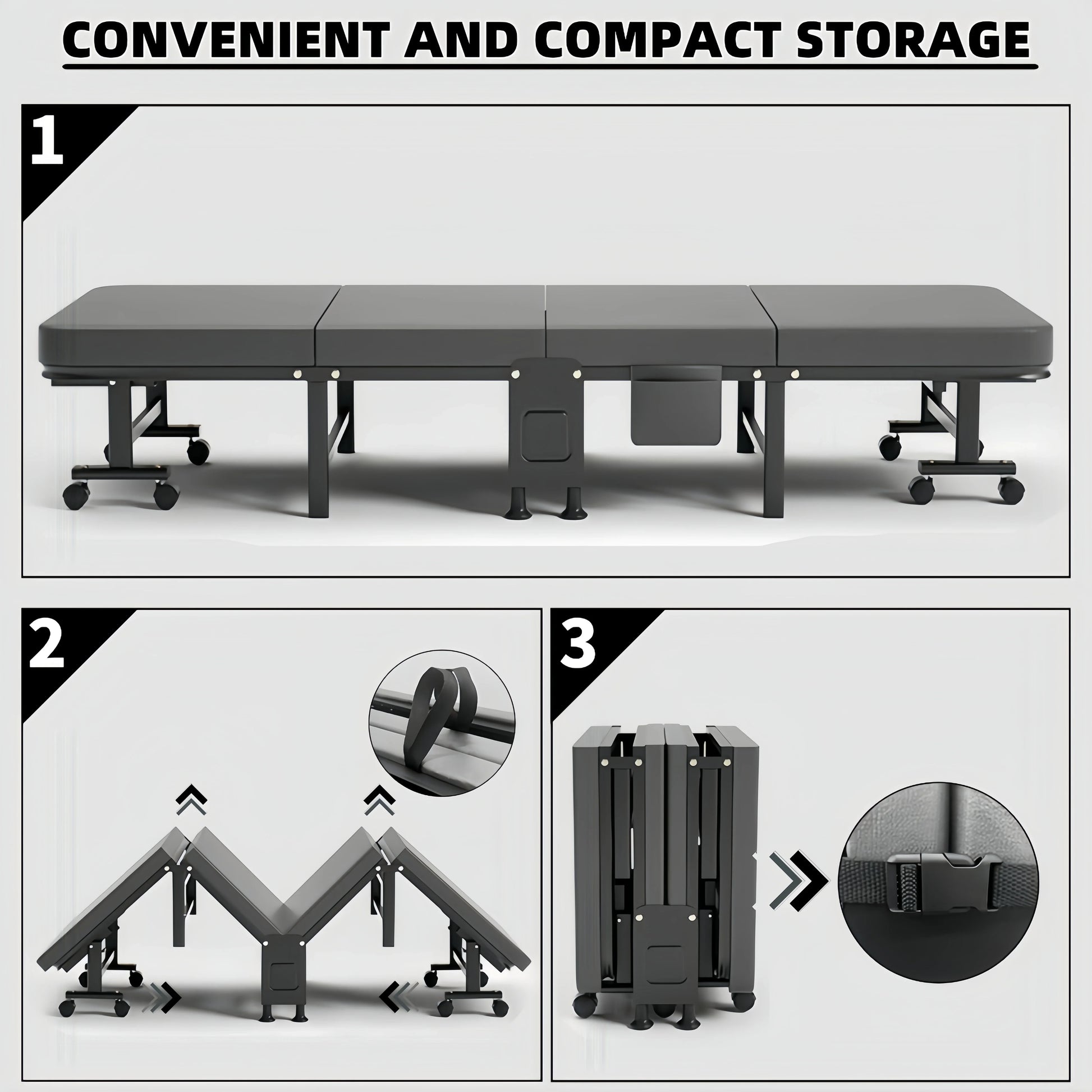 1 Dust Cover for a Folding Bed or 1 Folding Bed, Multifunctional Tech Fabric with High-Density Foam Mattress, Compact Storage Space, Single Bed, Folds into a Quarter, Easy to Assemble, with Wheels, Lightweight, Portable Iron