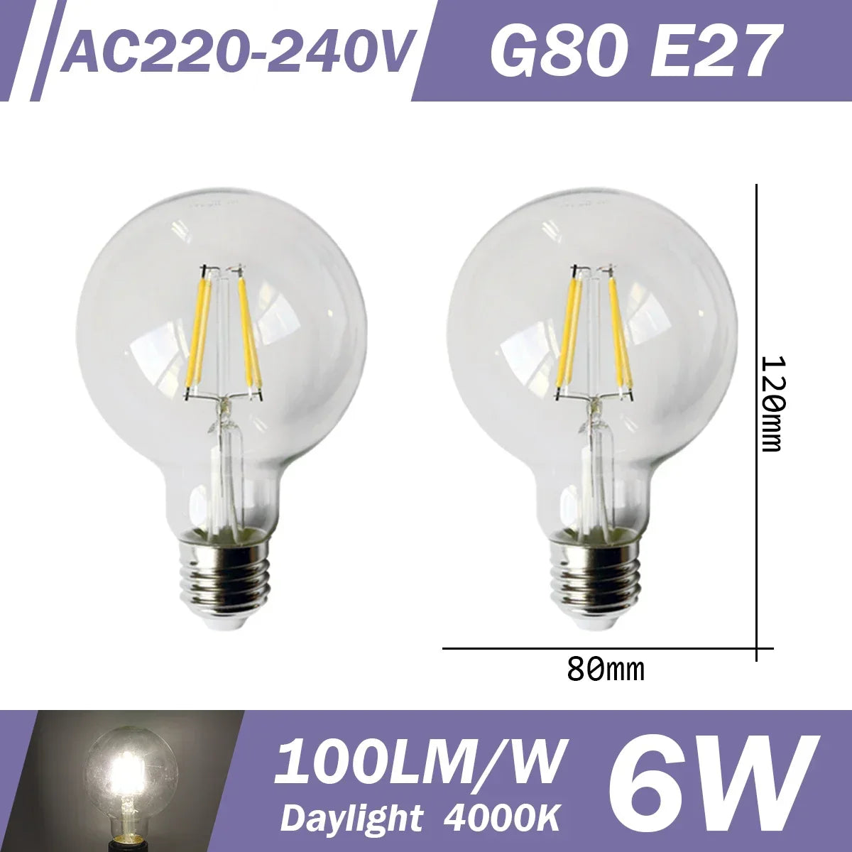 2PCS LED Filament Bulb E14 E27 C35 C35T ST64 G80 A60 220V 4W 9W Warm White Glass 360 Degree Edison Retro Candle Light Blubs