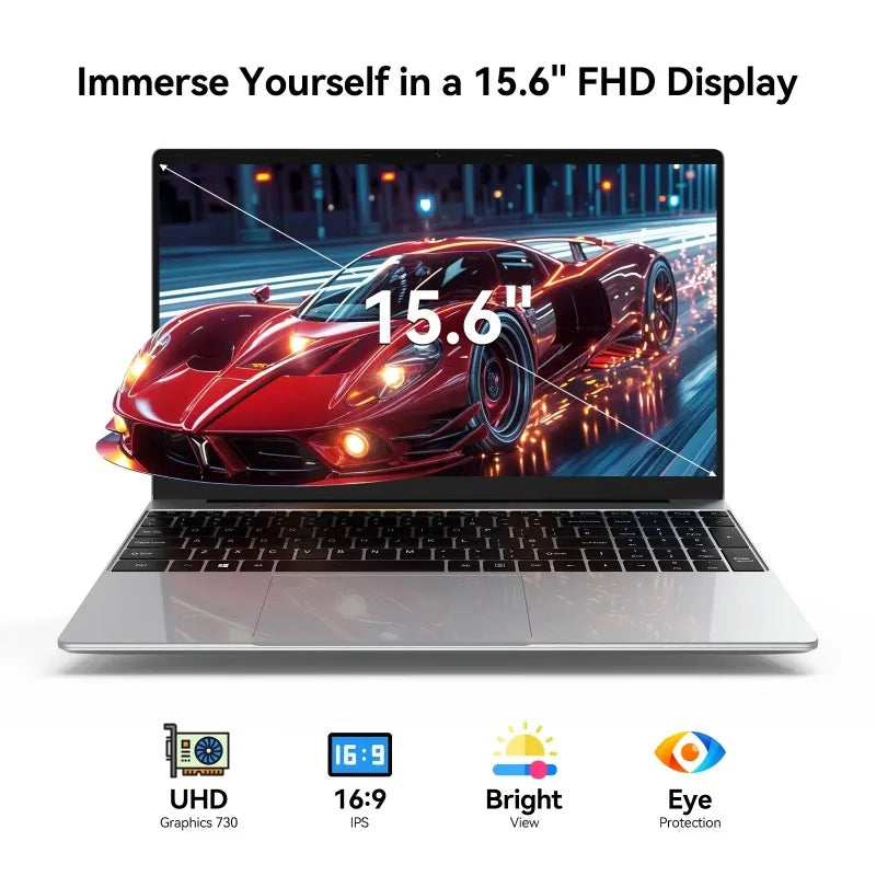 15.6 Inch HD Notebook 120Hz IPS Display Intel N95 32GB RAM 2TB SSD Backlit Keyboard Reliable Battery Power