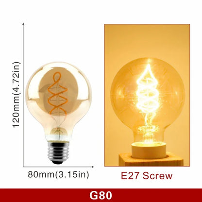 E14 E27 Retro LED Spiral Filament Light Bulb 4W Warm Yellow 220V C35 A60 T45 ST64 T185 T225 G80 G95 G125 Vintage Edison Lamp