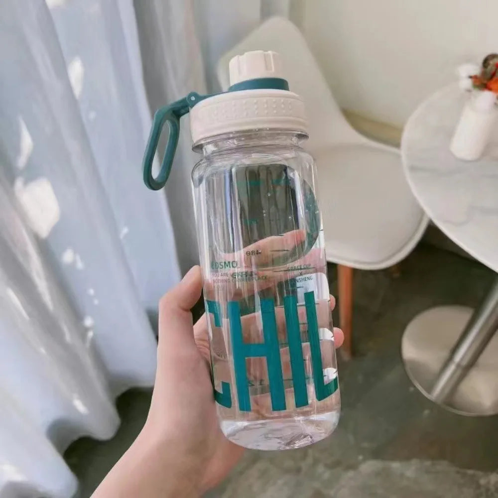 0.6L/0.8L/1L Large Capacity Water Bottles Leak Proof Lightweight Clear Drink Bottle with Handle Strap Plastic Sports Shaker Cup