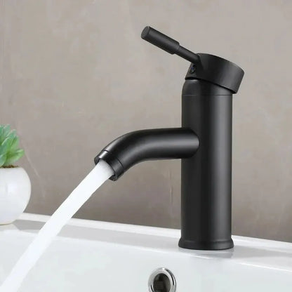 Black Minimalist Style Bathroom Faucet Hot Cold Water Sink Mixer Tap Stainless Steel Basin Faucets